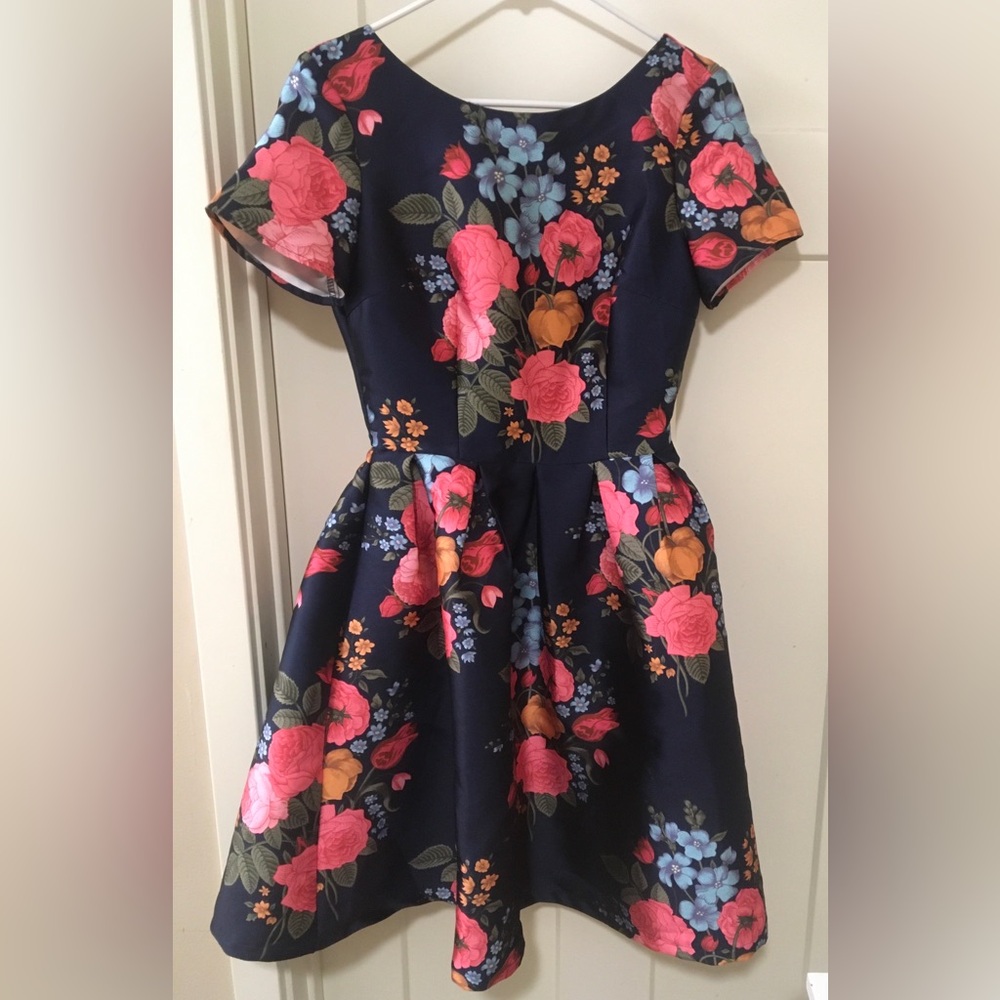 Chi Chi London Navy Floral Babydoll Dress Sz 10